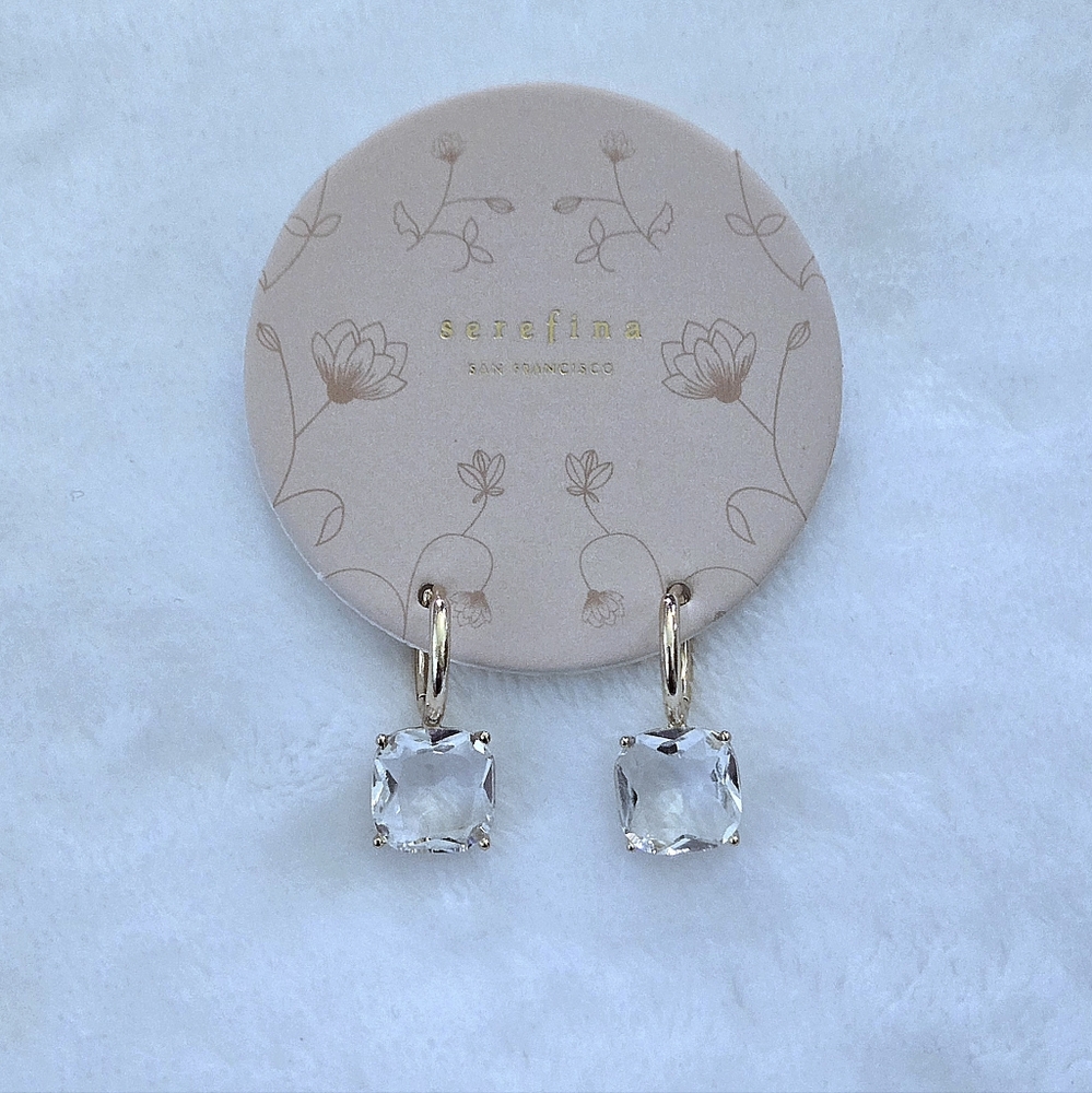 Serefina Cushion Style Clear Glass🪟 Crystal💎 Huggie🤗 Earrings